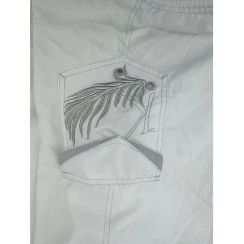 Katin Board Shorts Mens 33 White Grey Graphic Feather Surf Swim Trunks 100% Poly